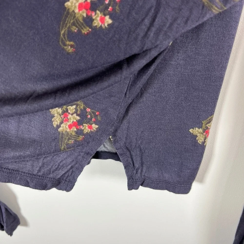 Free People Rose Floral Print Long Sleeve Top Charcoal Gray Pink‎ Medium boho